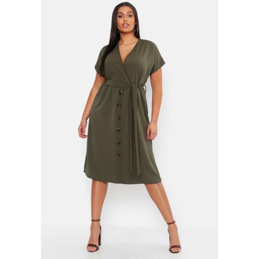 Boohoo Plus Belted Down Midi Dress